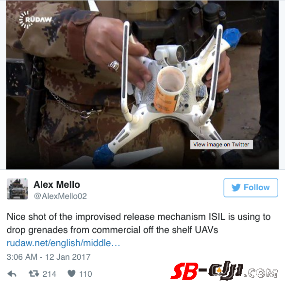 ISIS用大疆无人机扔炸弹 外媒：幸好不是化学武器