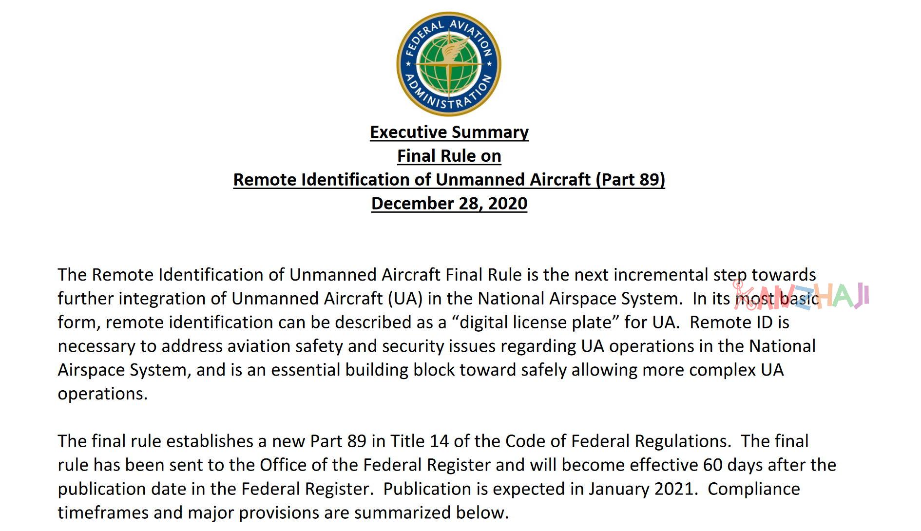 FAA公布无人机远程识别最终规定
