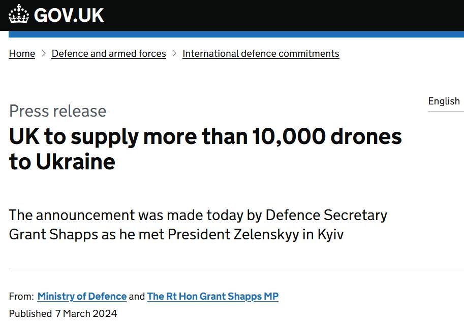 英国欲为乌克兰武装部队购买1万架各型无人机